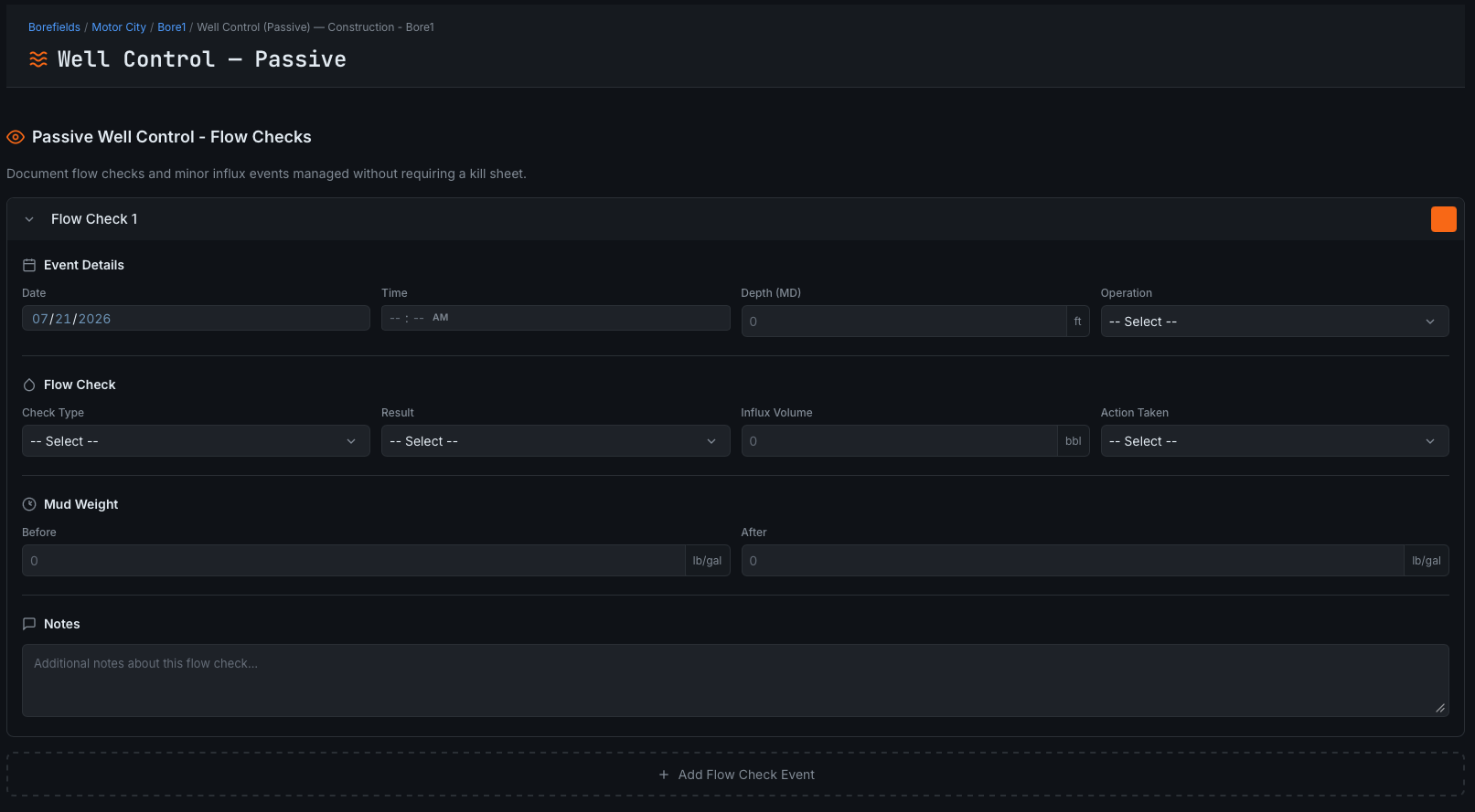 BIOT-κ passive well control flow check log
